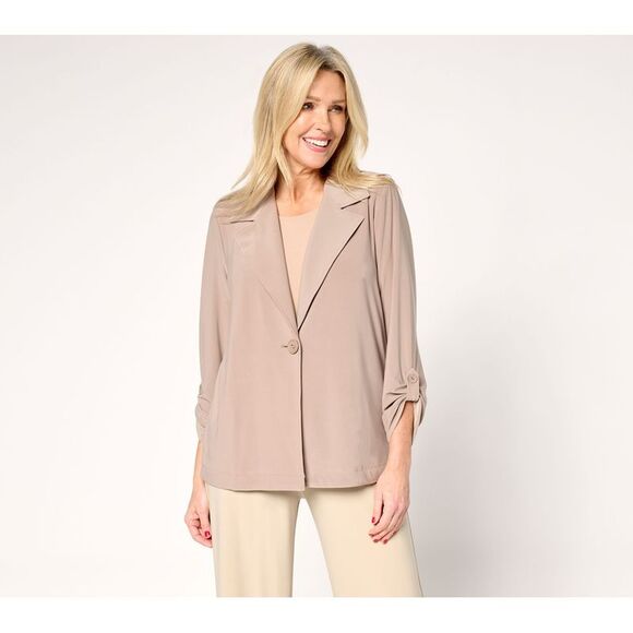 Susan Graver Women's Petite Jacket PS LK Luxe Michelle Floral Chalk Pink A679527 - Picture 1 of 4